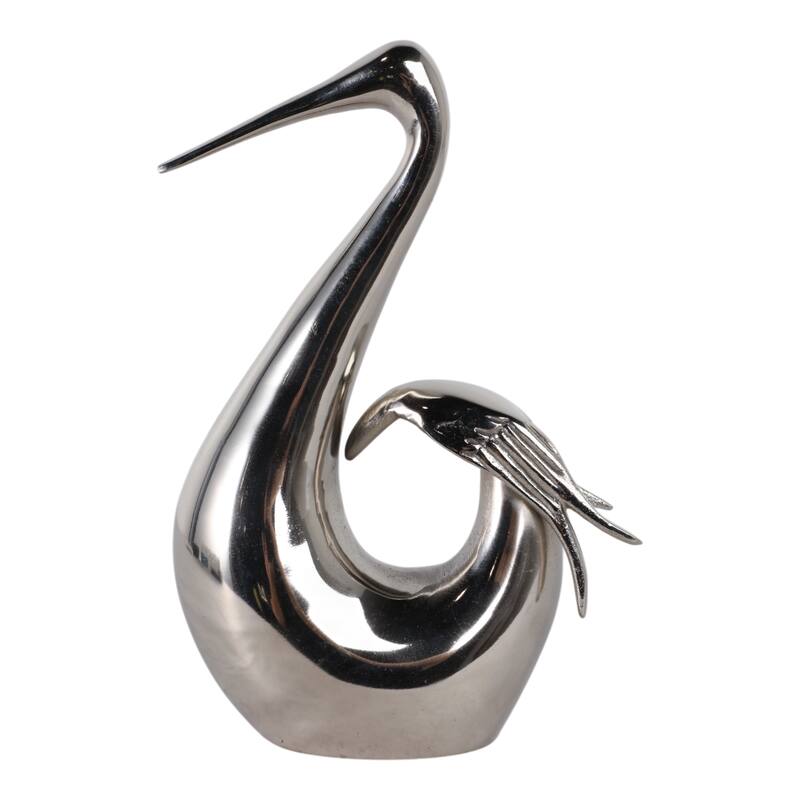 Metal Sculpture Stylish Swan Bowling Figurine Home Decor - 11" Silver - 7" x 3.5" x 11"