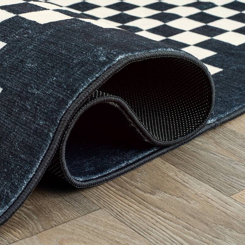 World Rug Gallery Contemporary Checkered Border Washable Non Slip Area Rug