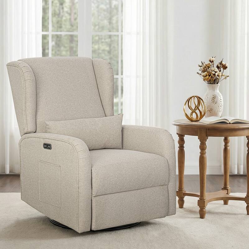 Madison Park Candace Power Recliner 3-in-1 with Swivel, Glider, USB Ports - Beige