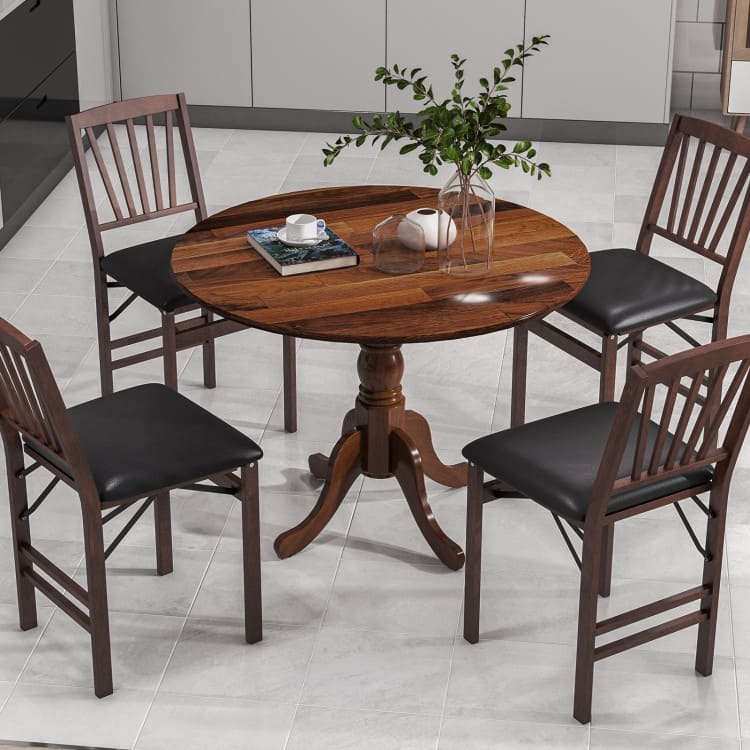 Wooden Dining Table with Round Tabletop and Curved Trestle Legs - 39.37" x 39.37" x 28.74"