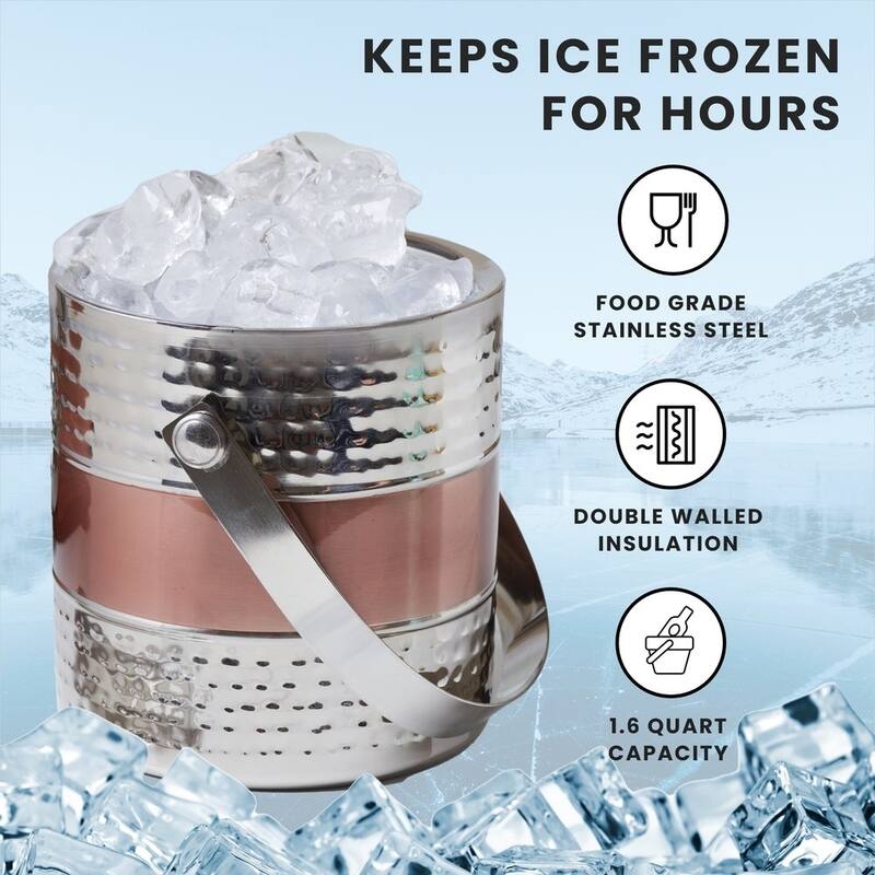 Sol Living Ice Bucket Double Wall Stainless Steel with Lid and Tongs