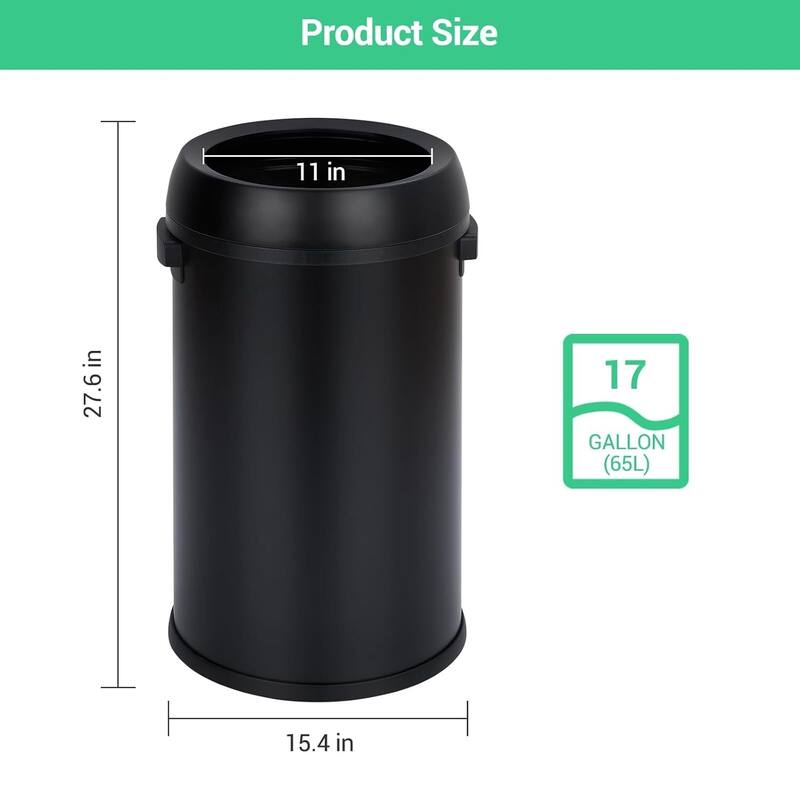 17 Gallon Stainless Steel Open Top Trash Can, Heavy Duty Round