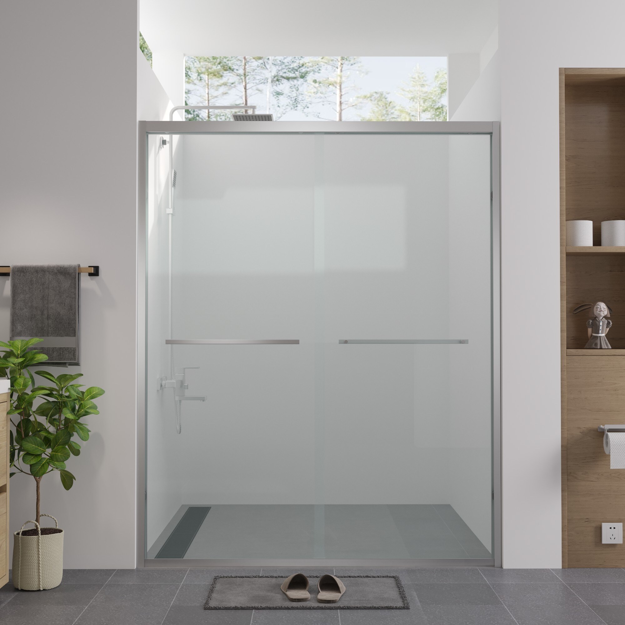 Aluminum Frame Double Sliding Shower Door with Clear Tempered Glass