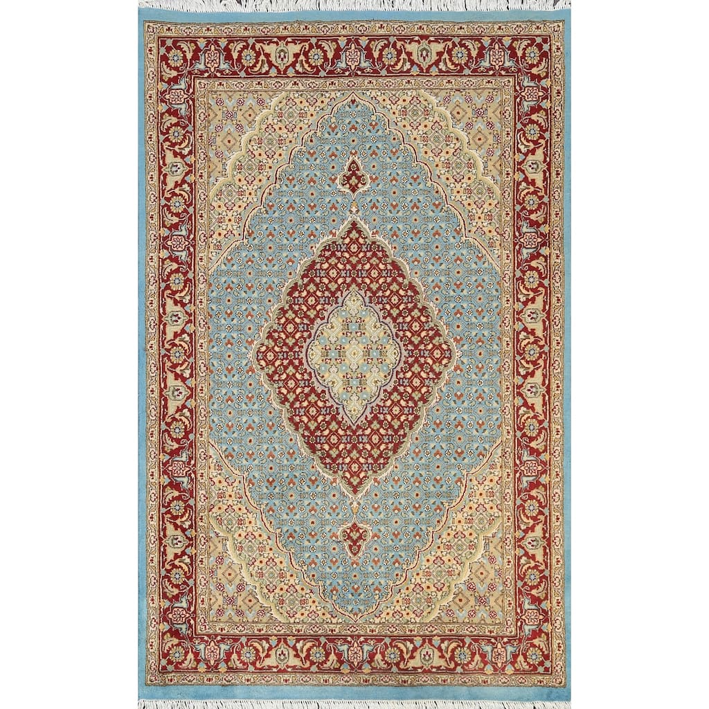 Wool/ Silk Vegetable Dye Tabriz Mahi Oriental Area Rug Handmade Carpet - 4'1" x 5'11"