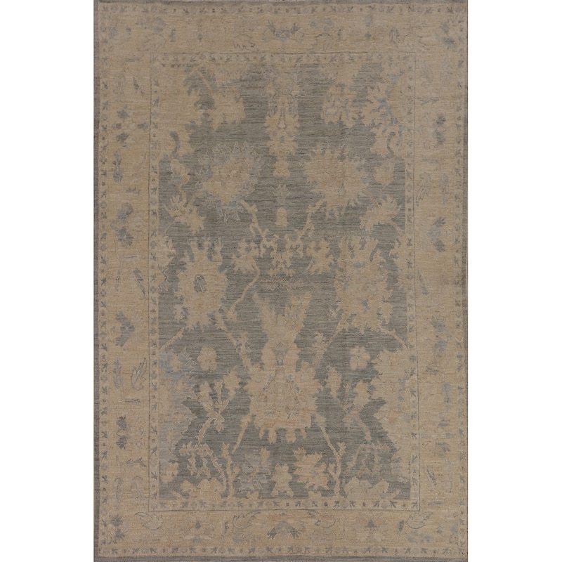 Vegetable Dye Grey Oushak Oriental Area Rug Hand-Knotted Wool Carpet - 6'2"x 9'2"