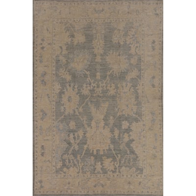 Vegetable Dye Grey Oushak Oriental Area Rug Hand-Knotted Wool Carpet - 6'2"x 9'2"