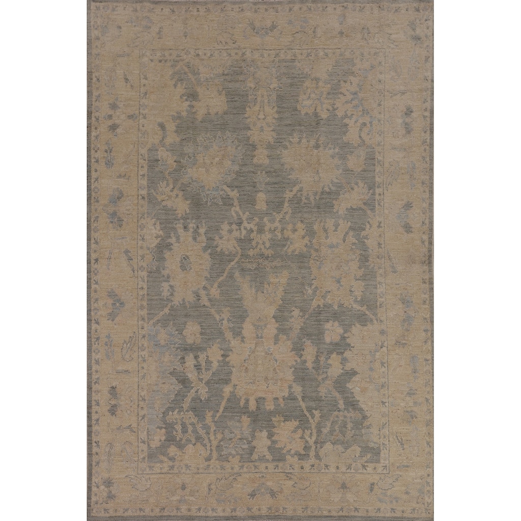 Vegetable Dye Grey Oushak Oriental Area Rug Hand-Knotted Wool Carpet - 6'2"x 9'2"