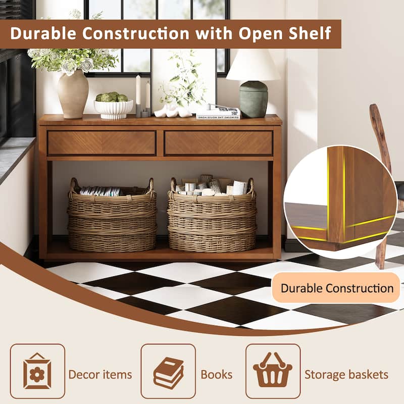 55" Console Table, Rustic Wooden Entryway Table with Storage Drawers