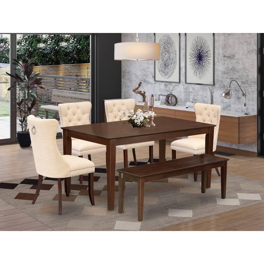 East West Furniture Kitchen Table Set Consists of a Rectangle Dining Table and Padded Chairs, Mahogany (Pieces Options)