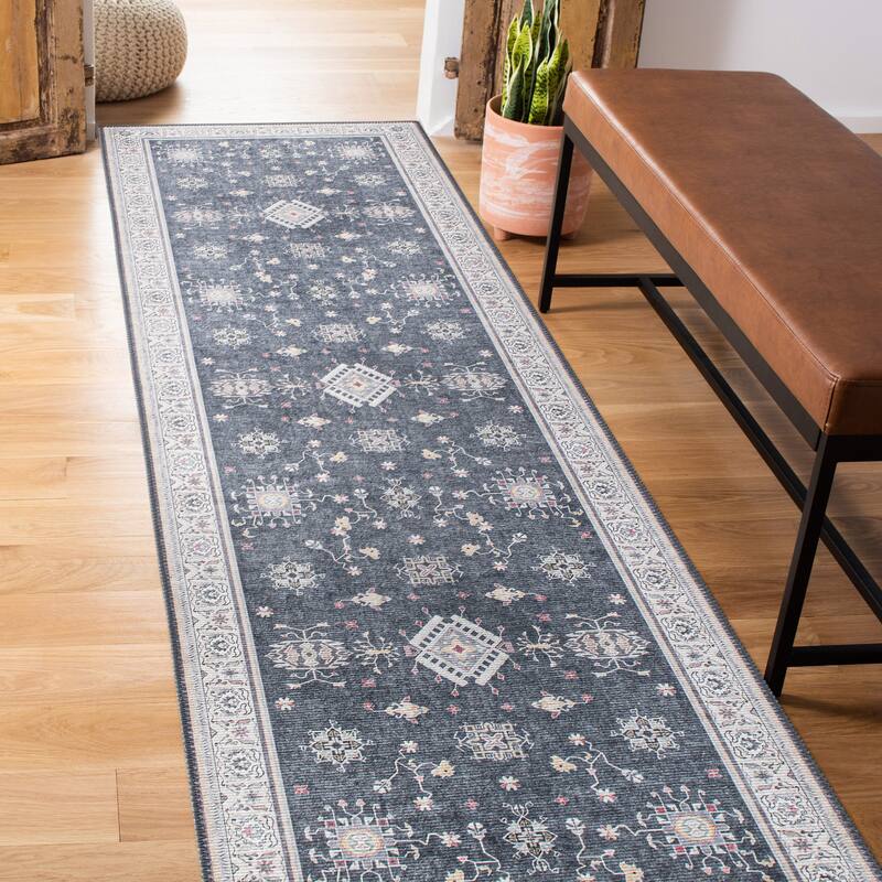 Transitional Bordered Machine Washable Area Rug