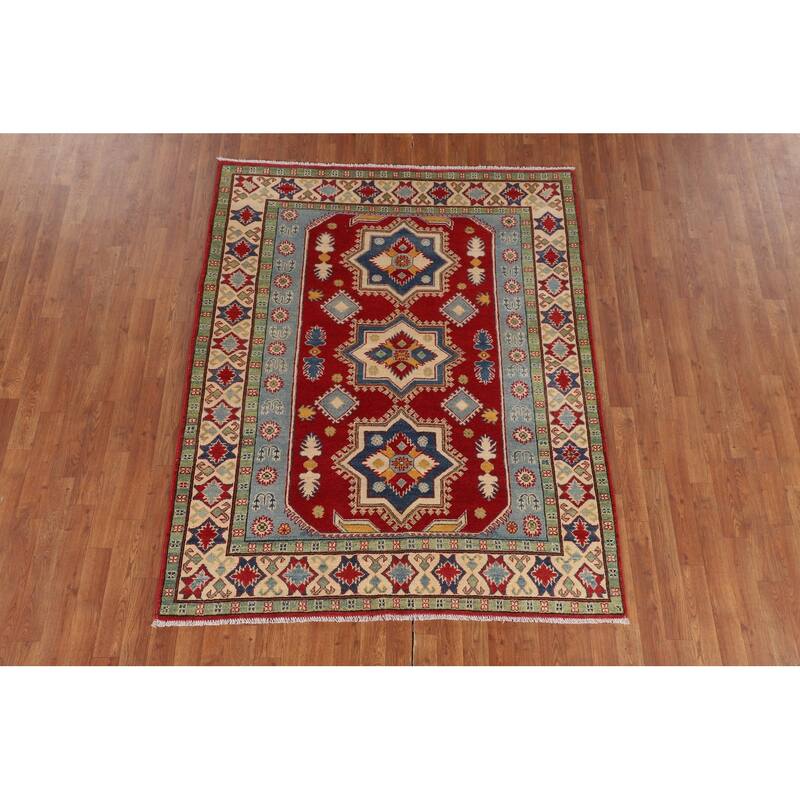 Kazak Area Rug Hand-Knotted Traditional Wool Carpet - 5'2" x 6'4"
