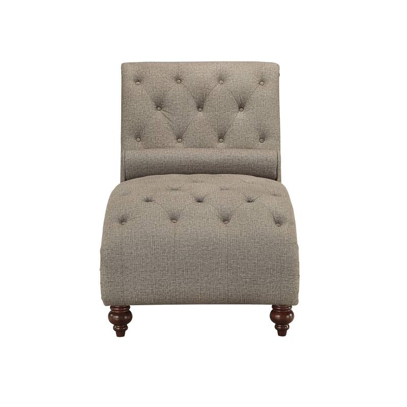 Amey 69 Inch Chaise Lounger, Solid Wood, Rolled Button Tufted Gray Fabric