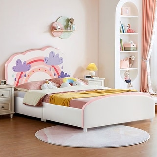 Costway Kids Upholstered Platform Bed Children Twin Size Wooden Bed