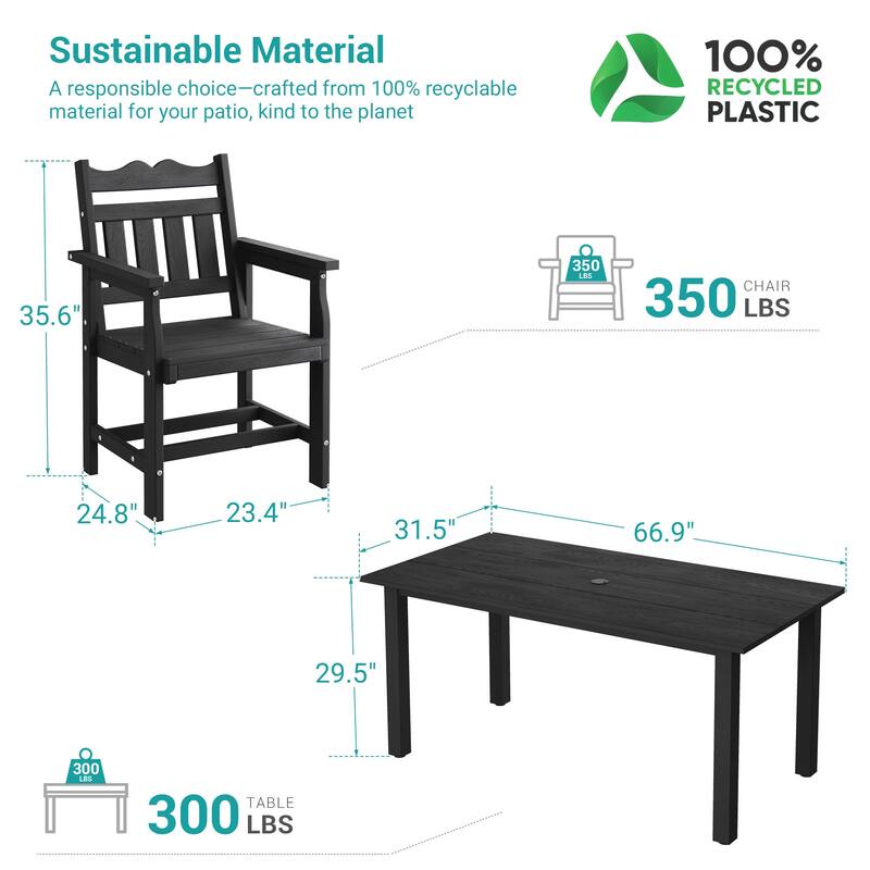 HIPS Outdoor Dining Set All-weather Patio Table and Chairs(Set of 7)
