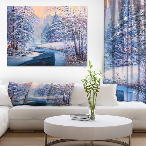 Designart "Winter night with Forest Sunset" Landscapes Print on Wrapped Canvas - White