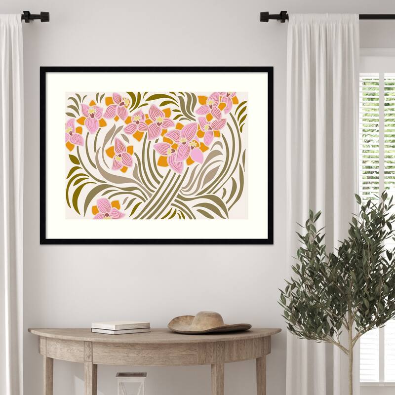 Orange and Pink Floral Pattern by Annick Wood Framed Wall Art Print
