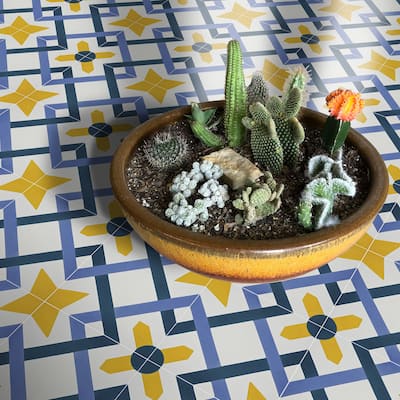 Handmade Berkane-Blue, Purple, Yellow Tile, Pack of 12 (Morocco)