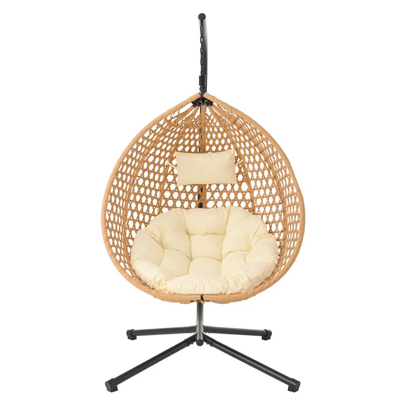 Sturdy Hammock Chair with Stand, Rattan Hanging Egg Chair with Soft Removable Cushion Swing Chairs for Balcony