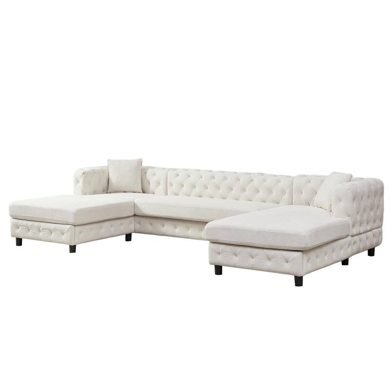 126" Chenille U-Shaped Sectional Sofa with Dual Chaise Lounges and 2 Pillows