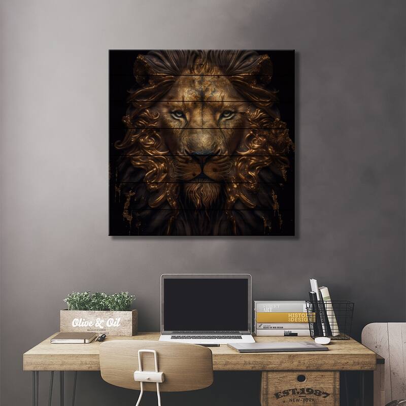 Golden Pride Lion Print On Wood by Spacescapes - Multi-Color