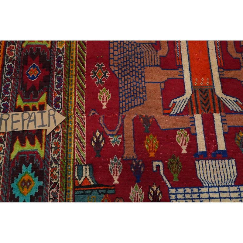 Hand Knotted Oriental 100% Wool Carpet Traditional Tribal Red Shiraz Area Rug - 7' 7'' X 4' 11''