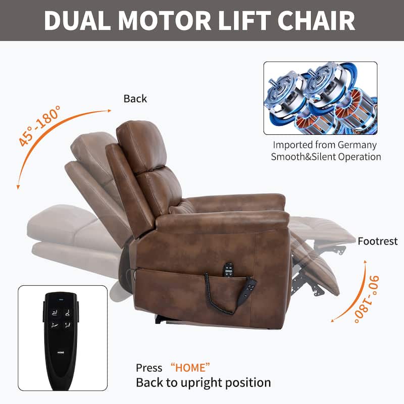 Roomfitters Dual Motor Power Lift Recliner 180 Flat Infinite Position Heat Massage Heavy Duty Leatherair Sofa