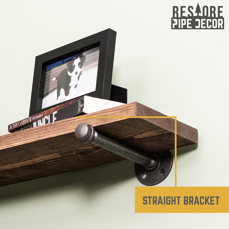 Restore Wood 36 in. Wall Shelf Straight Steel Pipe Brackets, Set of 2