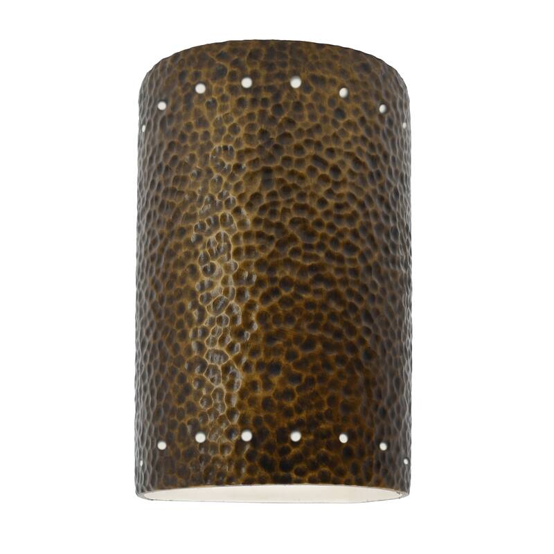 Justice Design Ambiance - Small Cylinder w/ Perfs Wall Sconce - Open Top & Bottom - Replaceable Bulb - Hammered Brass