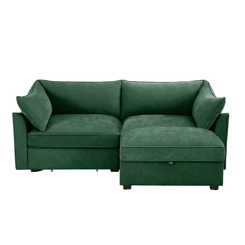 2-Seater Loveseat with 1 Movable Ottoman & Pull out Storage Drawer Under Seat