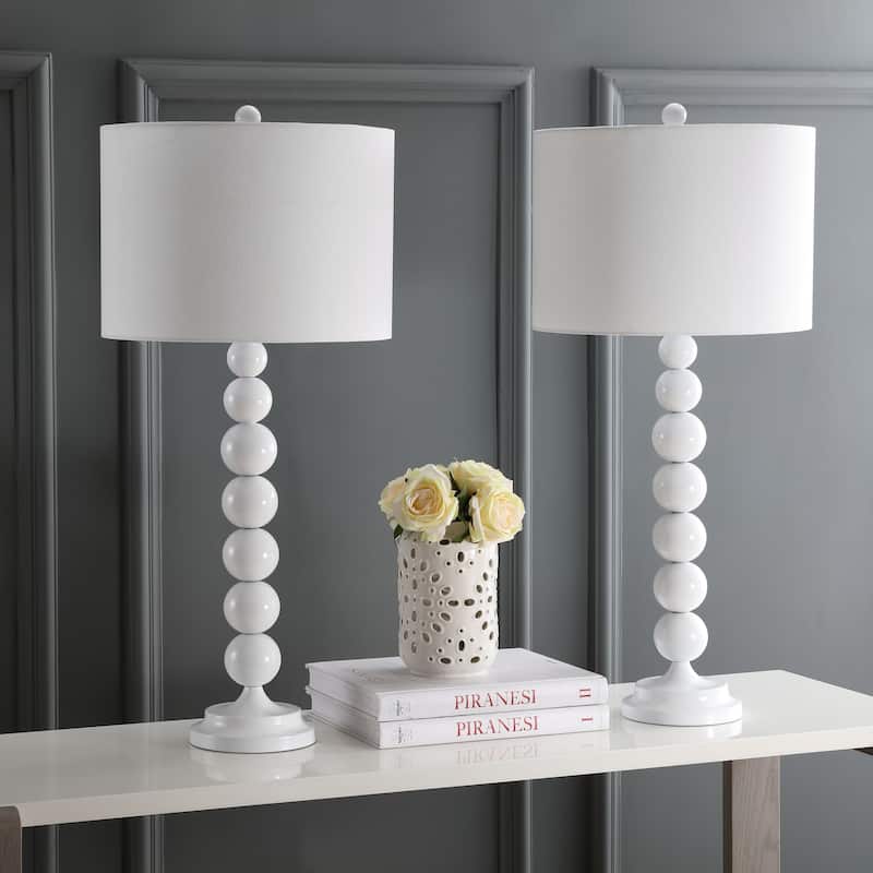 SAFAVIEH Lighting Mechelle 31-inch Stacked Ball White Table Lamp (Set of 2) - 14"x14"x31.5" - 14Wx14Dx32H