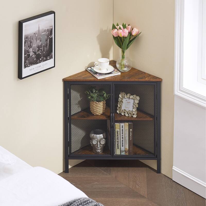 VECELO Modern Triangle Corner Bookcase Corner Bookshelf with Storage Cabinets Corner Cabinet