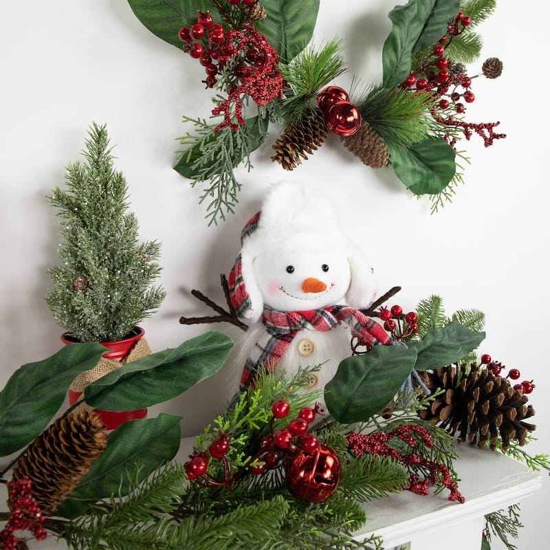 10.25" Snowman in Plaid Trapper Hat Christmas Decoration