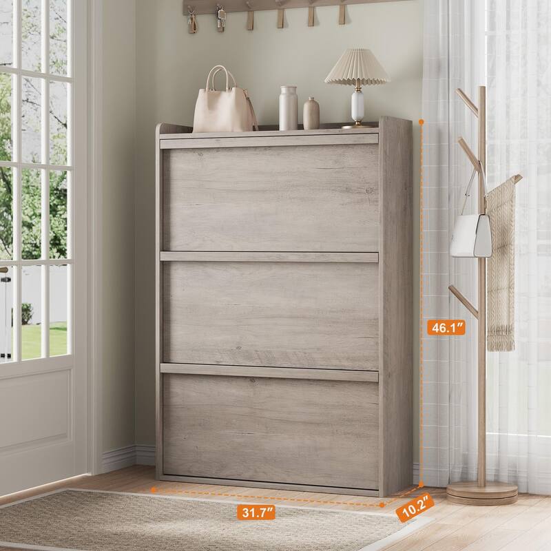 Shoe Cabinet with 3/2/4 Flip Drawers, Modern Shoe Storage for Entryway, Wooden Shoe Organizer Cabinet