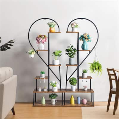 2pcs 6 Layers Half Heart Iron Wood Plant Stand Flower Pot Stand