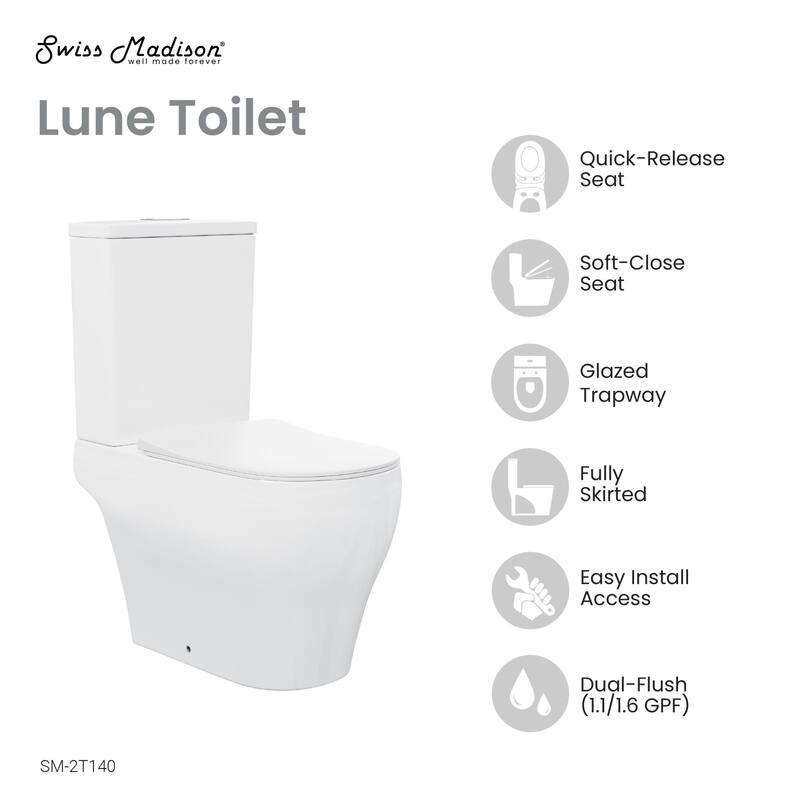 Swiss Madison SM-2T140 Lune 1.6 GPF Dual Flush Two Piece Elongated