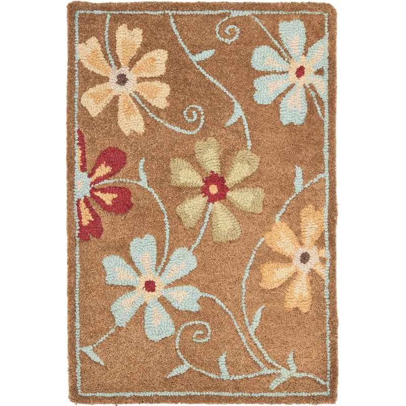 SAFAVIEH Handmade Blossom Jayasri Modern Floral Wool Rug - 2' x 3' - Camel/Multi