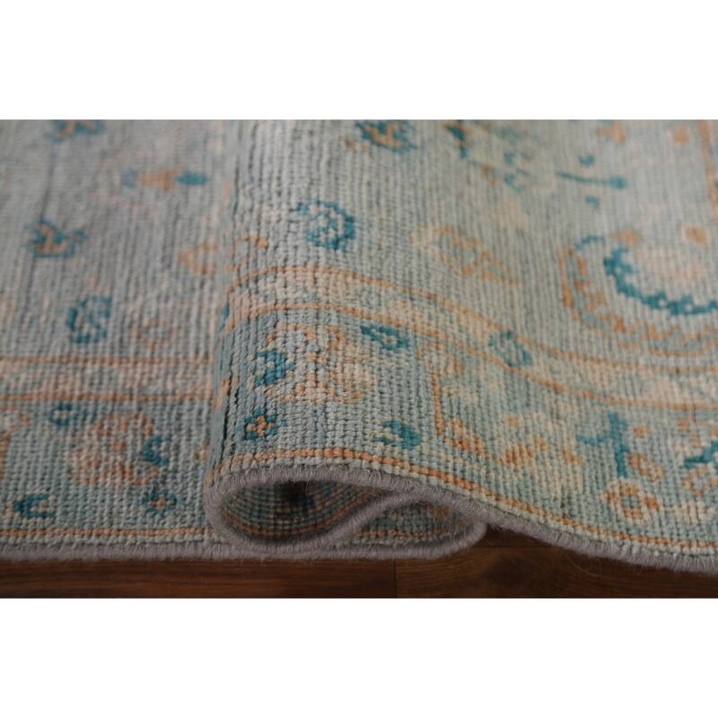 Light Blue Oushak Vegetable Dye Accent Rug Handmade Wool Carpet - 1'11"x 4'0"