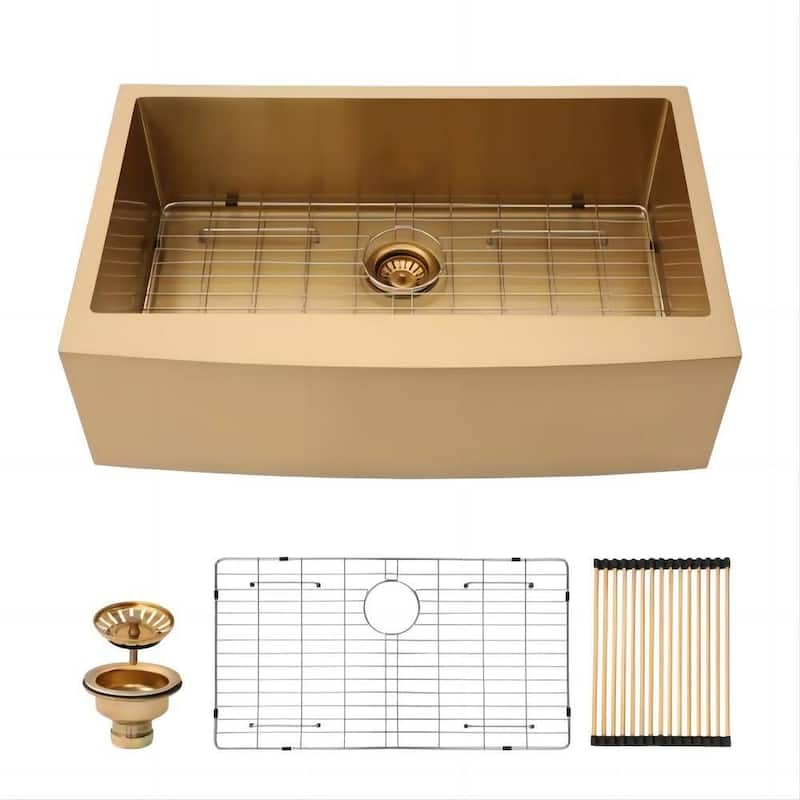 30 in 33 in 36 in Gold Farmhouse Sink 16 gauge Apron Front Kitchen Sink - 33x21x10 in