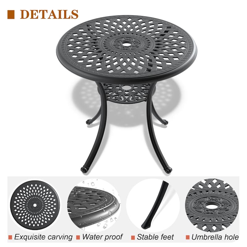 3-Pc Aluminum Patio Set , 2 x Armchairs with Cushions In Random Colors with 1 With Umbrella Hole Table