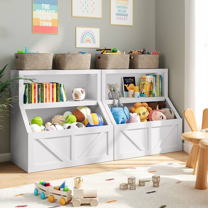 Kids Bookshelf and Toy Storage, Wooden Toddler Bookcase Cabinet