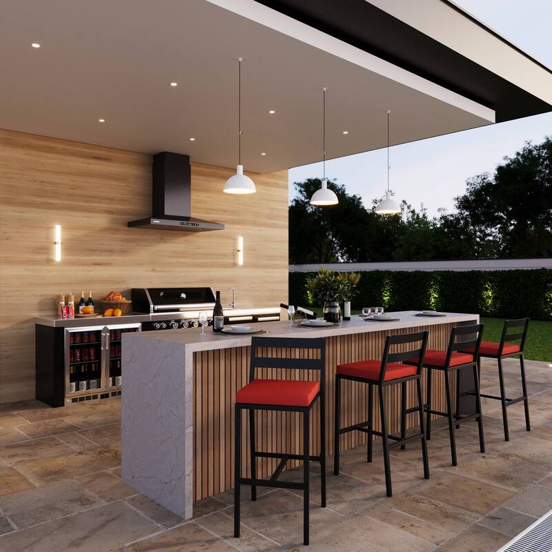 Patio Bar Stool in Powder-Coated Aluminum Frame with Removable Cushion Set of 2