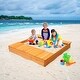 preview thumbnail 2 of 9, Costway Kids Cedar Sandbox w/ Storage Boxes & Bench Seats Children