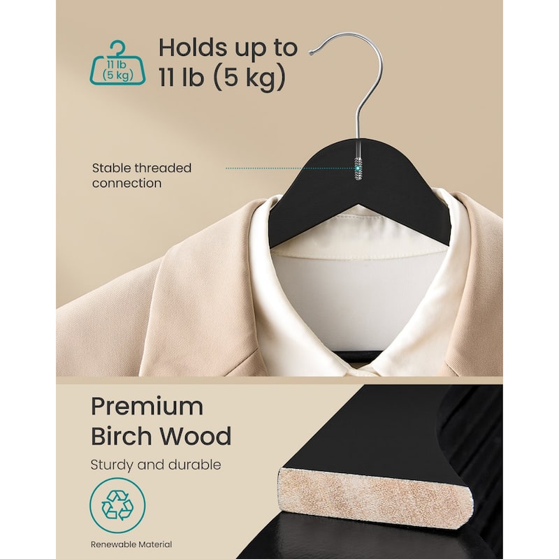Birch Wood Hangers with Metal Hooks, Slim Design, and 360 Swivel