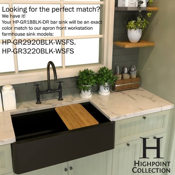 Highpoint Collection Granite Composite Bar Sink and Drain Set 15" x