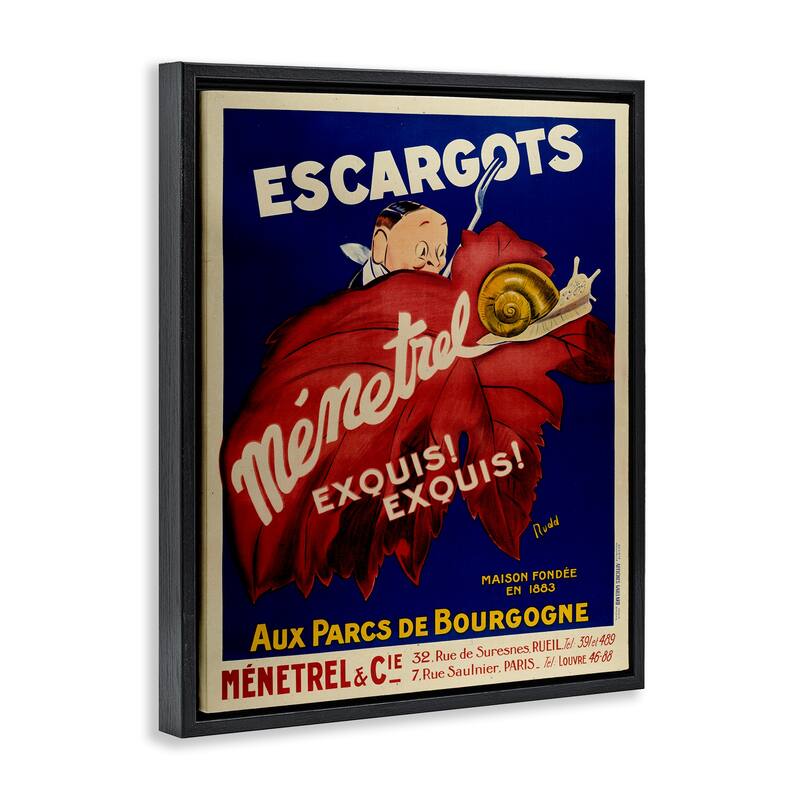 Stupell Vintage Escargots Advertisement Framed Floater Canvas Wall Art Design By Marcus Jules