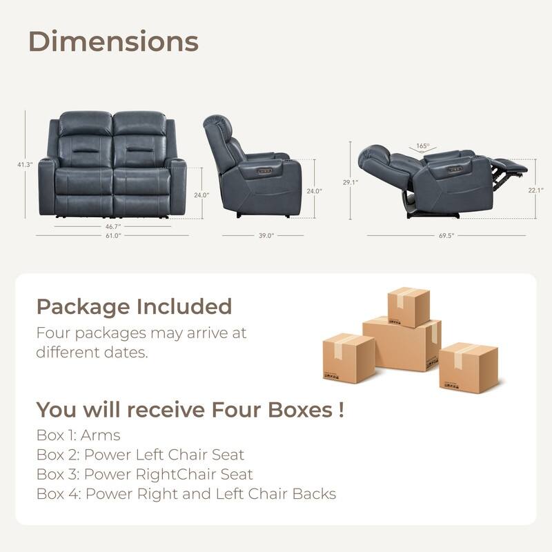 Spruce & Spring Genuine Leather Power Reclining Sofa with Wireless Charging