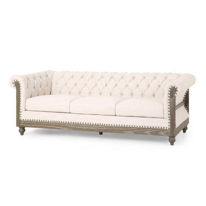 Elegant Tufted Sofa with Solid Wood Retro Legs and Metal Rivet Accents, 85.5'' Wide