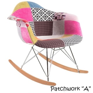Modern Plastic Rocking Chair Armchair With Arm Patchwork Fabric Natural Wood Rockers Dining
