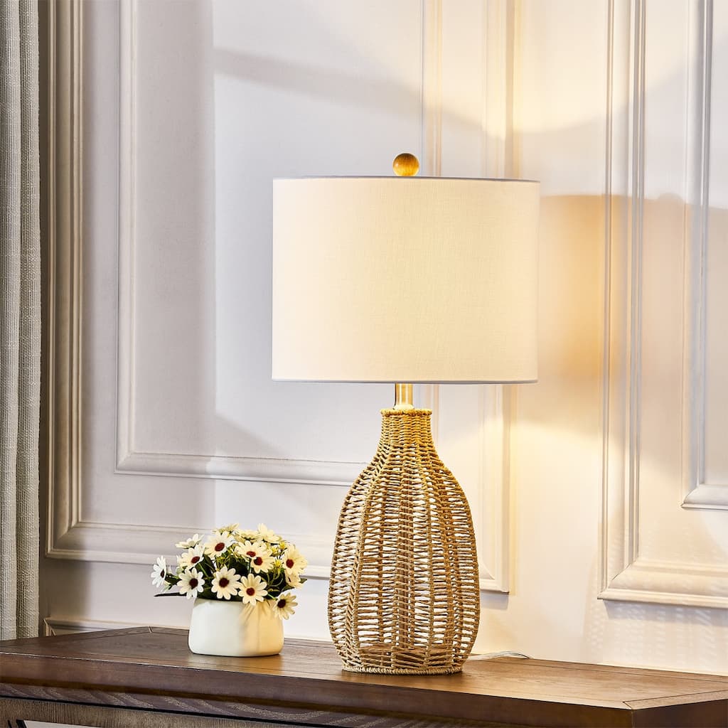 Maxax 25" Coastal Farmhouse Handwoven Rope Table Lamp with Soft Lighting for Living Room Bedroom and Study