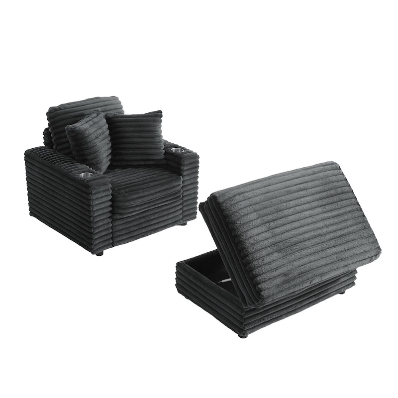 Modern Oversize Plush Corduroy Accent Chair Chaise Lounge with Storage Ottoman